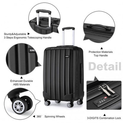 K1773 - 1L - Kono 24 Inch Striped ABS Hard Shell Luggage with 360 - Degree Spinner Wheels - Black - Easy Luggage