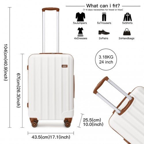 K1773 - 1L - Kono 24 Inch Striped ABS Hard Shell Luggage with 360 - Degree Spinner Wheels - Cream - Easy Luggage