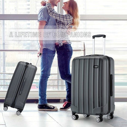 K1773 - 1L - Kono 24 Inch Striped ABS Hard Shell Luggage with 360 - Degree Spinner Wheels - Grey - Easy Luggage