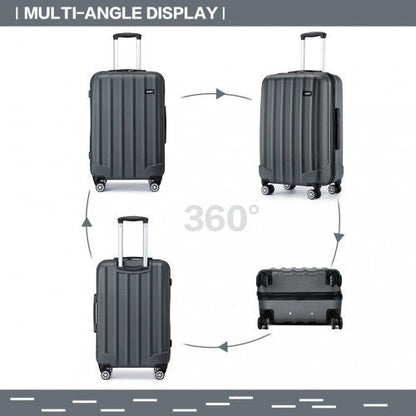 K1773 - 1L - Kono 24 Inch Striped ABS Hard Shell Luggage with 360 - Degree Spinner Wheels - Grey - Easy Luggage