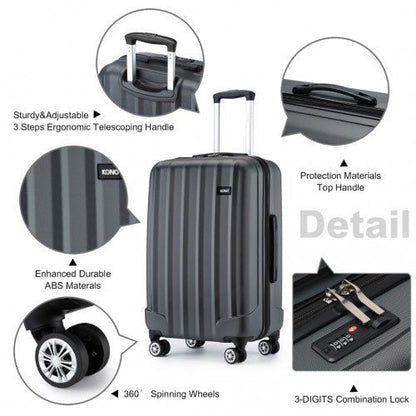 K1773 - 1L - Kono 24 Inch Striped ABS Hard Shell Luggage with 360 - Degree Spinner Wheels - Grey - Easy Luggage
