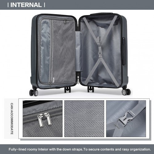 K1773 - 1L - Kono 24 Inch Striped ABS Hard Shell Luggage with 360 - Degree Spinner Wheels - Grey - Easy Luggage