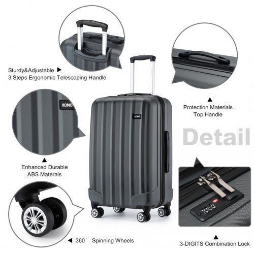 K1773 - 1L - Kono 28 Inch Striped ABS Hard Shell Luggage with 360 - Degree Spinner Wheels - Grey - Easy Luggage