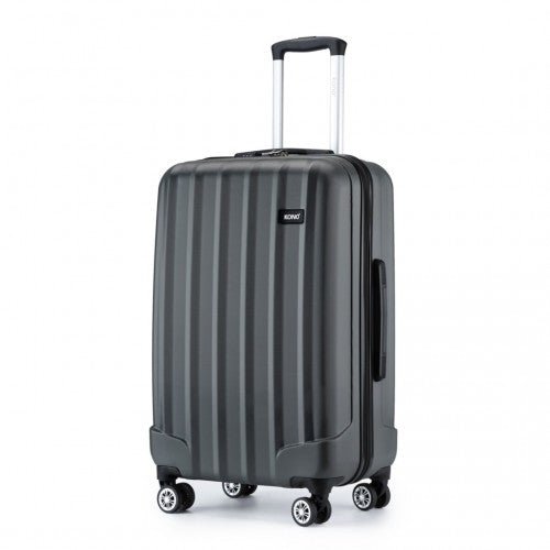 K1773 - 1L - Kono 28 Inch Striped ABS Hard Shell Luggage with 360 - Degree Spinner Wheels - Grey - Easy Luggage