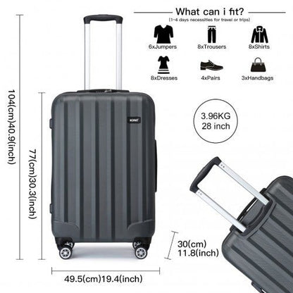 K1773 - 1L - Kono 28 Inch Striped ABS Hard Shell Luggage with 360 - Degree Spinner Wheels - Grey - Easy Luggage