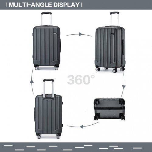 K1773 - 1L - Kono 28 Inch Striped ABS Hard Shell Luggage with 360 - Degree Spinner Wheels - Grey - Easy Luggage