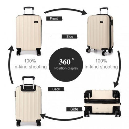 K1773L - Kono Vertical Stripe Hard Shell Suitcase 19 Inch Luggage - Beige - Easy Luggage