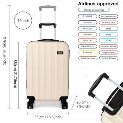 K1773L - Kono Vertical Stripe Hard Shell Suitcase 19 Inch Luggage - Beige - Easy Luggage