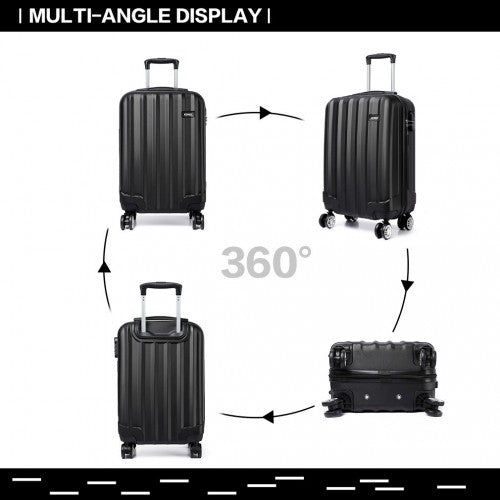 K1773L - Kono Vertical Stripe Hard Shell Suitcase 19 Inch Luggage - Black - Easy Luggage