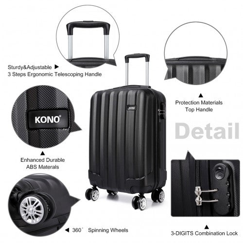 K1773L - Kono Vertical Stripe Hard Shell Suitcase 19 Inch Luggage - Black - Easy Luggage