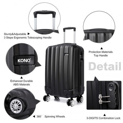 K1773L - Kono Vertical Stripe Hard Shell Suitcase 19 Inch Luggage - Black - Easy Luggage