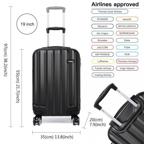 K1773L - Kono Vertical Stripe Hard Shell Suitcase 19 Inch Luggage - Black - Easy Luggage