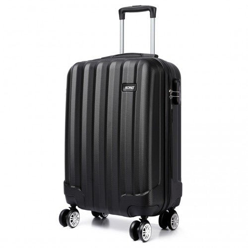 K1773L - Kono Vertical Stripe Hard Shell Suitcase 19 Inch Luggage - Black - Easy Luggage