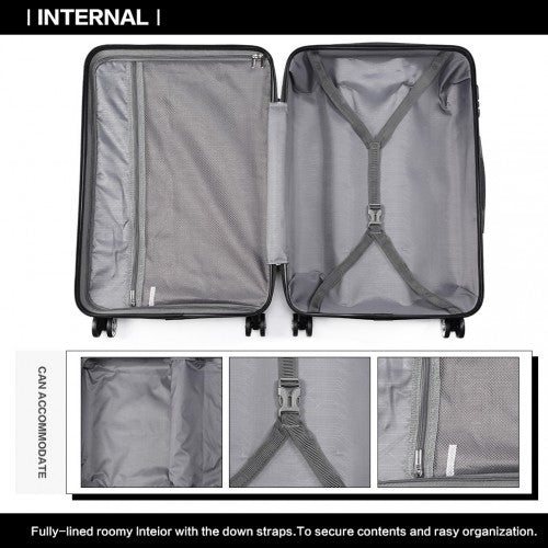 K1773L - Kono Vertical Stripe Hard Shell Suitcase 19 Inch Luggage - Black - Easy Luggage
