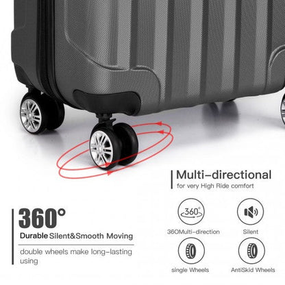 K1773L - Kono Vertical Stripe Hard Shell Suitcase 19 Inch Luggage - Grey - Easy Luggage