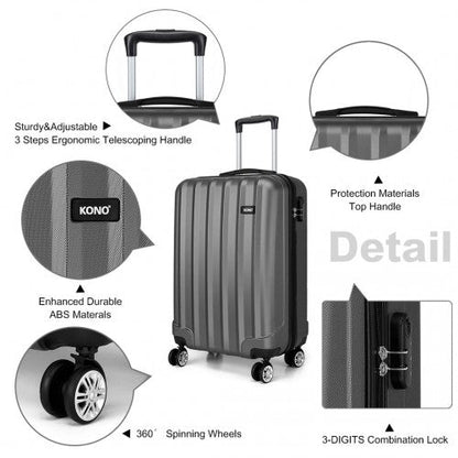 K1773L - Kono Vertical Stripe Hard Shell Suitcase 19 Inch Luggage - Grey - Easy Luggage