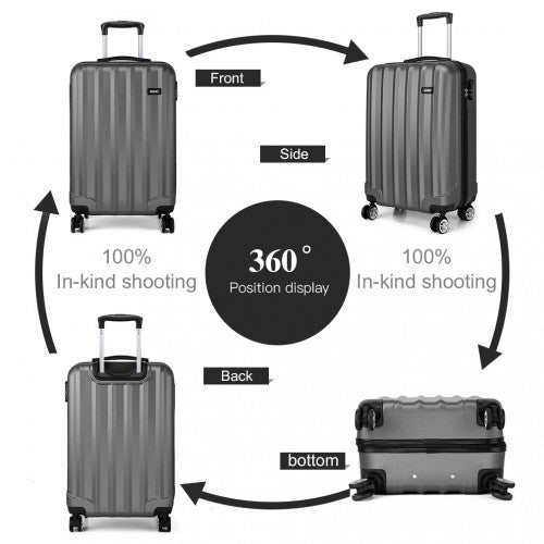 K1773L - Kono Vertical Stripe Hard Shell Suitcase 19 Inch Luggage - Grey - Easy Luggage
