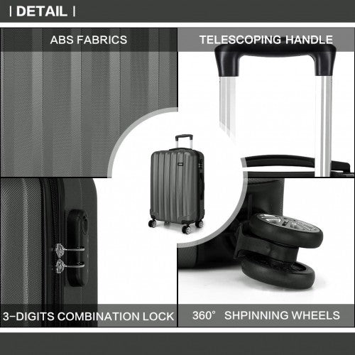 K1773L - Kono Vertical Stripe Hard Shell Suitcase 24 Inch Luggage - Grey - Easy Luggage