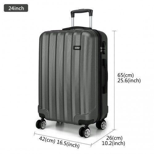 K1773L - Kono Vertical Stripe Hard Shell Suitcase 24 Inch Luggage - Grey - Easy Luggage