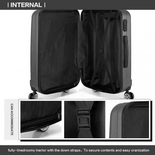 K1773L - Kono Vertical Stripe Hard Shell Suitcase 24 Inch Luggage - Grey - Easy Luggage