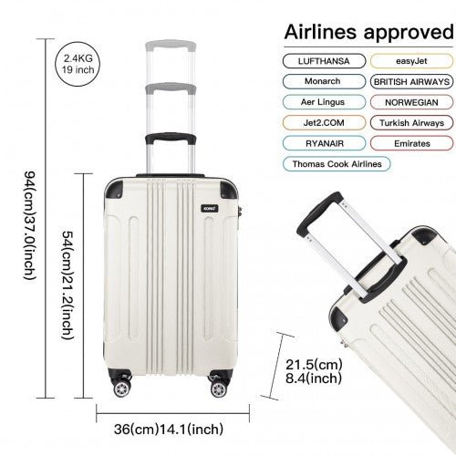 K1777 - 1L - Kono 19 Inch ABS Lightweight Compact Hard Shell Cabin Suitcase Travel Carry - On Luggage - Beige - Easy Luggage