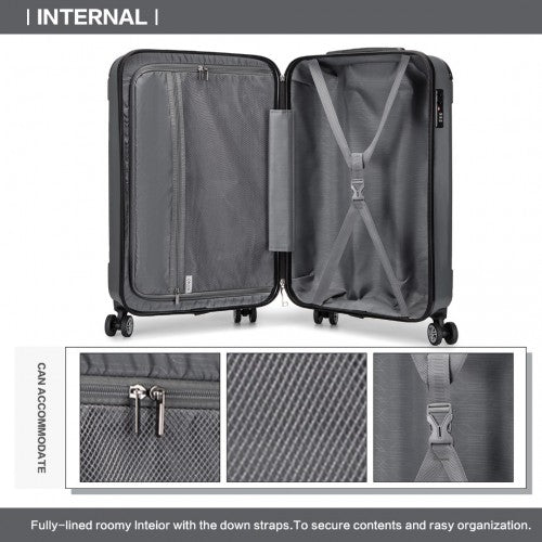 K1777 - 1L - Kono 19 Inch ABS Lightweight Compact Hard Shell Cabin Suitcase Travel Carry - On Luggage - Grey - Easy Luggage
