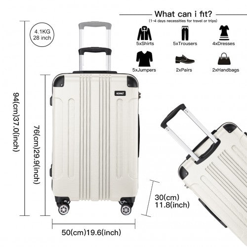 K1777 - 1L - Kono 19/24/28 Inch 3 Piece Set ABS Lightweight Compact Hard Shell Travel Luggage - Beige - Easy Luggage