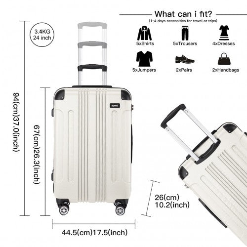 K1777 - 1L - Kono 19/24/28 Inch 3 Piece Set ABS Lightweight Compact Hard Shell Travel Luggage - Beige - Easy Luggage