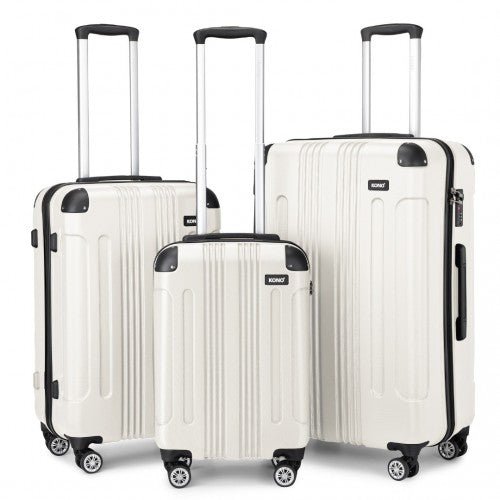 K1777 - 1L - Kono 19/24/28 Inch 3 Piece Set ABS Lightweight Compact Hard Shell Travel Luggage - Beige - Easy Luggage