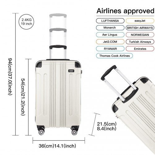 K1777 - 1L - Kono 19/24/28 Inch 3 Piece Set ABS Lightweight Compact Hard Shell Travel Luggage - Beige - Easy Luggage