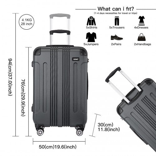 K1777 - 1L - Kono 19/24/28 Inch 3 Piece Set ABS Lightweight Compact Hard Shell Travel Luggage - Grey - Easy Luggage