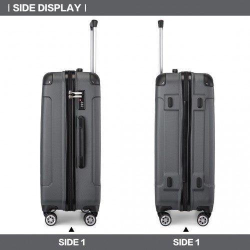 K1777 - 1L - Kono 19/24/28 Inch 3 Piece Set ABS Lightweight Compact Hard Shell Travel Luggage - Grey - Easy Luggage