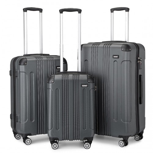 K1777 - 1L - Kono 19/24/28 Inch 3 Piece Set ABS Lightweight Compact Hard Shell Travel Luggage - Grey - Easy Luggage