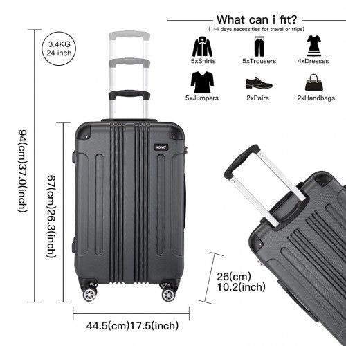 K1777 - 1L - Kono 19/24/28 Inch 3 Piece Set ABS Lightweight Compact Hard Shell Travel Luggage - Grey - Easy Luggage