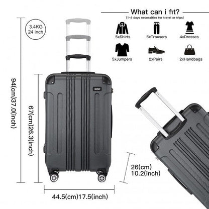 K1777 - 1L - Kono 19/24/28 Inch 3 Piece Set ABS Lightweight Compact Hard Shell Travel Luggage - Grey - Easy Luggage