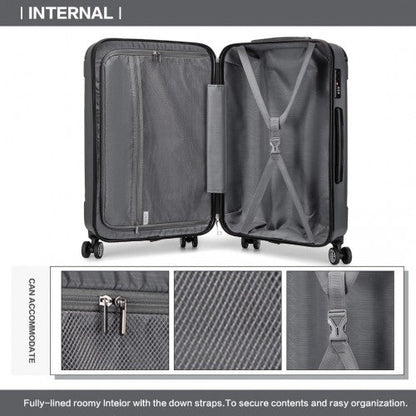 K1777 - 1L - Kono 19/24/28 Inch 3 Piece Set ABS Lightweight Compact Hard Shell Travel Luggage - Grey - Easy Luggage