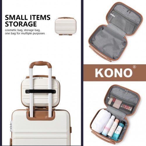 K1871 - 1L - Kono 12 Inch Lightweight Hard Shell ABS Vanity Case - Cream - Easy Luggage