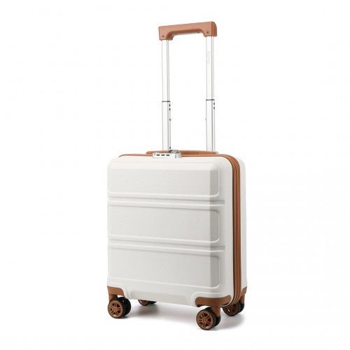 K1871 - 1L - Kono ABS 16 Inch Sculpted Horizontal Design Cabin Luggage - Cream - Easy Luggage