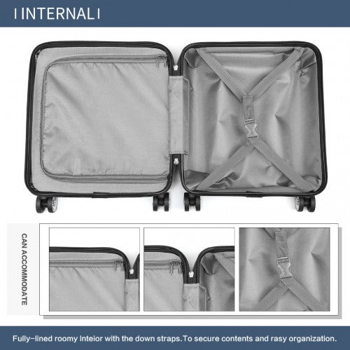 K1871 - 1L - Kono ABS 16 Inch Sculpted Horizontal Design Cabin Luggage - Navy - Easy Luggage