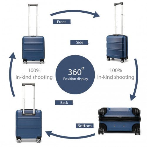 K1871 - 1L - Kono ABS 16 Inch Sculpted Horizontal Design Cabin Luggage - Navy - Easy Luggage