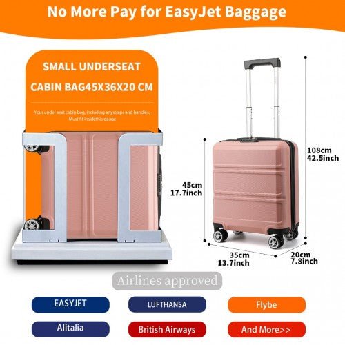 K1871 - 1L - Kono ABS 16 Inch Sculpted Horizontal Design Cabin Luggage - Nude - Easy Luggage
