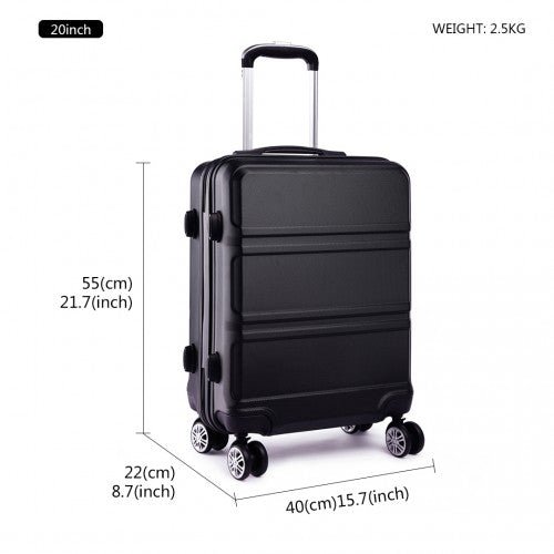 K1871 - 1L - Kono ABS 20 Inch Sculpted Horizontal Design Cabin Luggage - Black - Easy Luggage