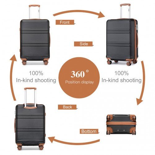 K1871 - 1L - Kono ABS 20 Inch Sculpted Horizontal Design Cabin Luggage - Black And Brown - Easy Luggage
