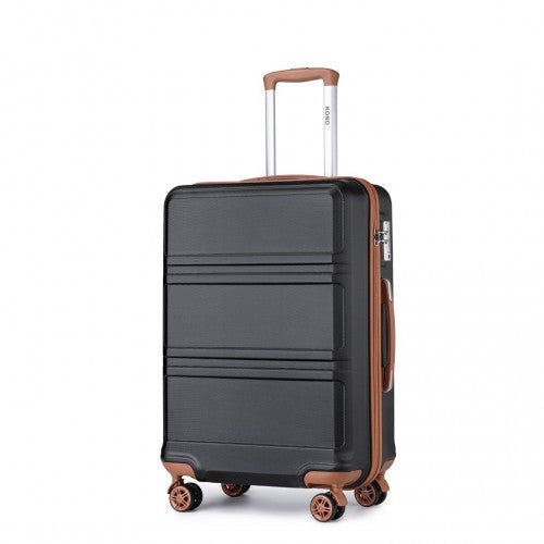 K1871 - 1L - Kono ABS 20 Inch Sculpted Horizontal Design Cabin Luggage - Black And Brown - Easy Luggage