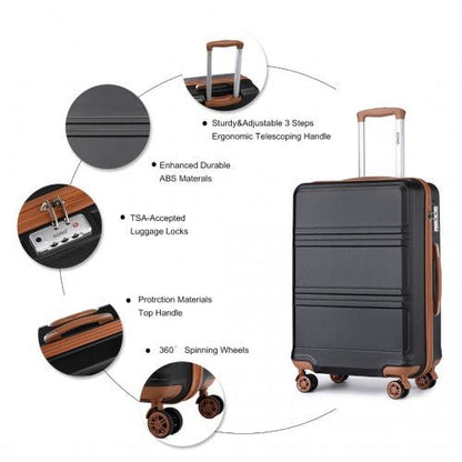 K1871 - 1L - Kono ABS 20 Inch Sculpted Horizontal Design Cabin Luggage - Black And Brown - Easy Luggage