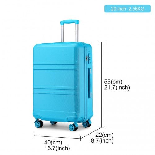 K1871 - 1L - Kono ABS 20 Inch Sculpted Horizontal Design Cabin Luggage - Blue - Easy Luggage