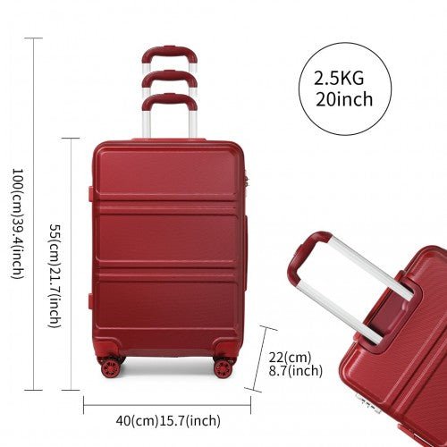 K1871 - 1L - Kono ABS 20 Inch Sculpted Horizontal Design Cabin Luggage - Burgundy - Easy Luggage