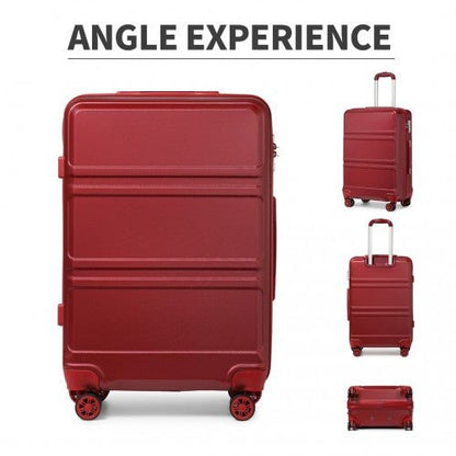 K1871 - 1L - Kono ABS 20 Inch Sculpted Horizontal Design Cabin Luggage - Burgundy - Easy Luggage
