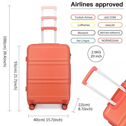 K1871 - 1L - Kono ABS 20 Inch Sculpted Horizontal Design Cabin Luggage - Coral - Easy Luggage