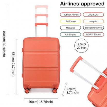 K1871 - 1L - Kono ABS 20 Inch Sculpted Horizontal Design Cabin Luggage - Coral - Easy Luggage